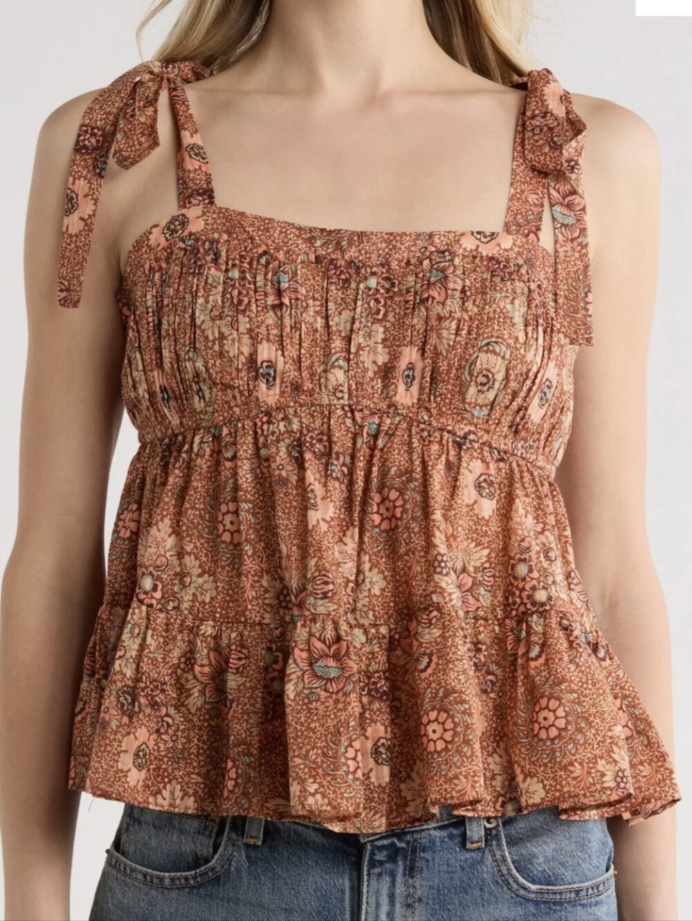 Ulla Johnson Syma Adjustable Tie Strap Top - Rust Floral